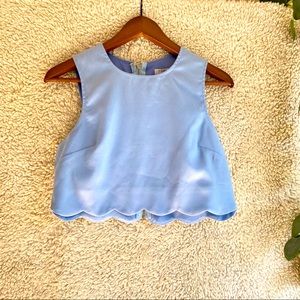 Tobi Scalloped Edge Fitted Light Blue Crop Top M